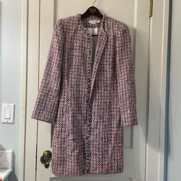 Vintage Garfield & Marks Pink Long Tweed Made in USA Mix Jacket Size 6 - Picture 2 of 6